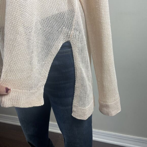 Eileen Fisher Ivory Organic Linen Size Medium Open Knit Sweater Boho Beach - Picture 4 of 10